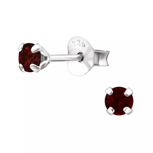 Stříbrné 3mm náušnice GARNET 8653